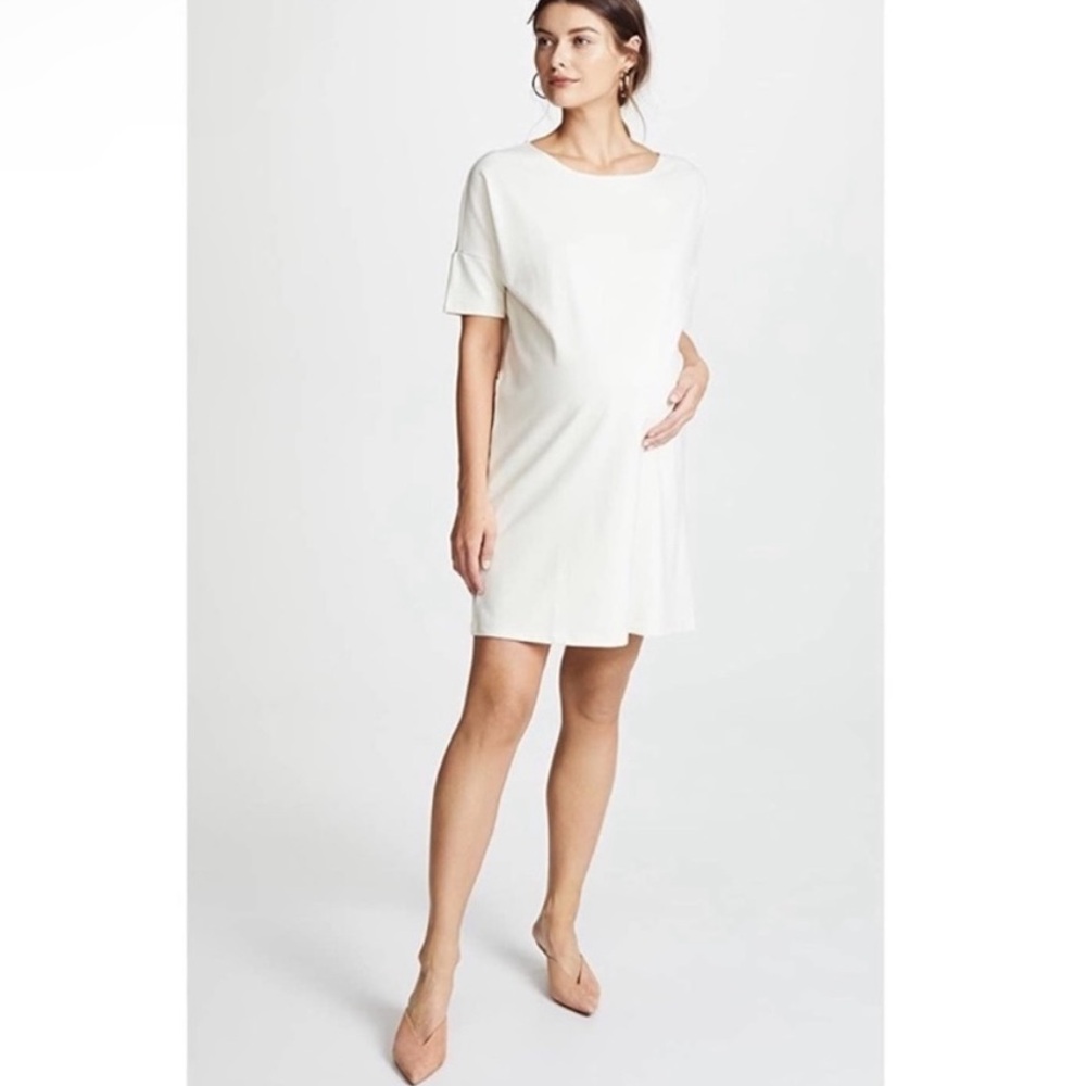 Hatch x J. Crew Ivory Cream Short Sleeve Ponte Knit Shift Dress White Sz XS-S
